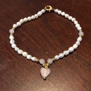 Pearl + Rose Quartz 7” Bracelet